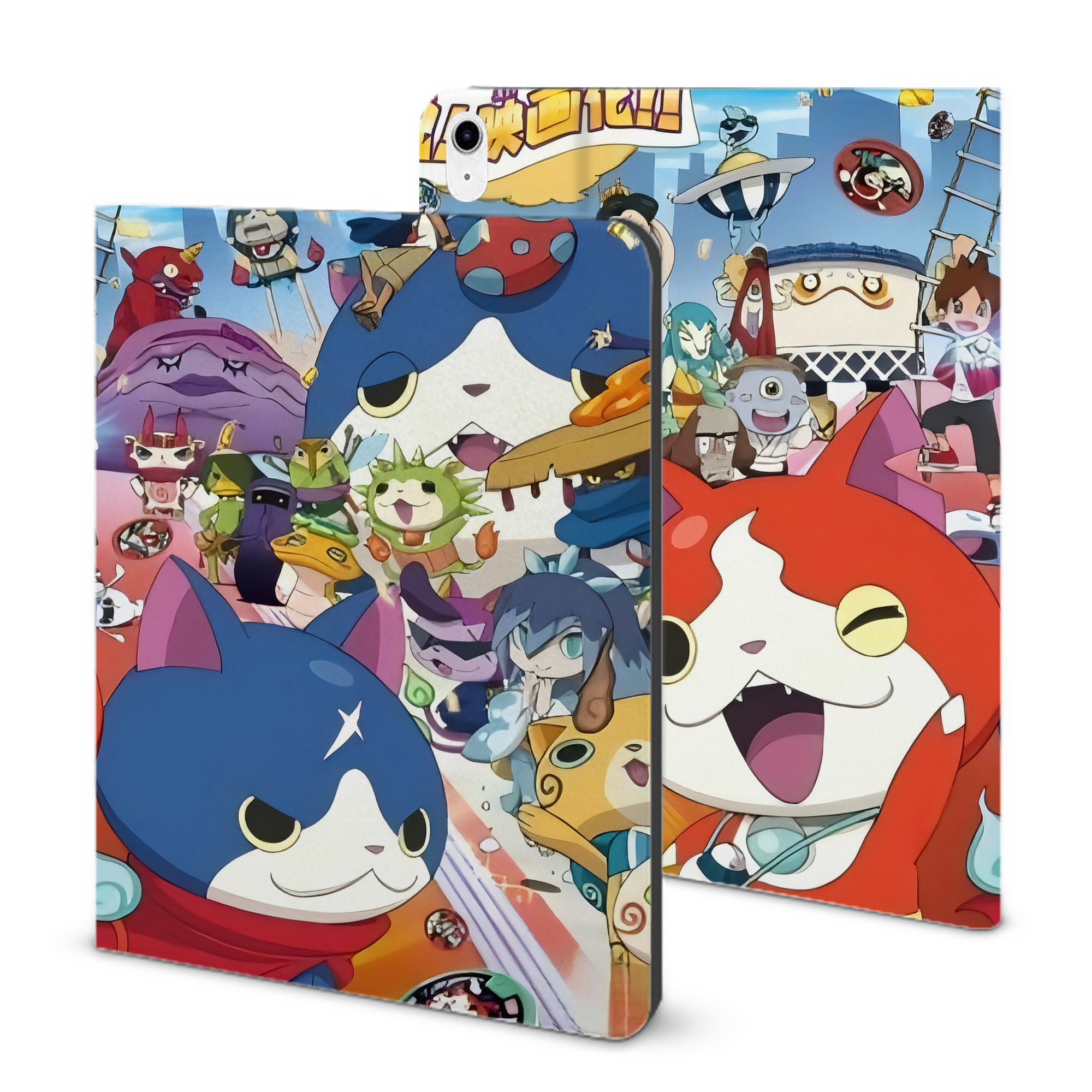 （画像用） 妖怪ウォッチ Yo-kai Watch IPad ケース ブック型 PUレザー TPU 耐衝撃 軽量 薄型 ペン収納なし 全面保護 IPad 各モデル対応